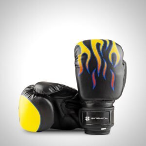 Kids boxing gloves in a fire flame design.