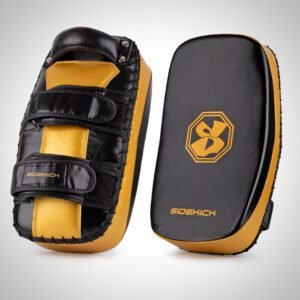 Premium Leather Muay Thai Kick Pads Pair in Black and Gold